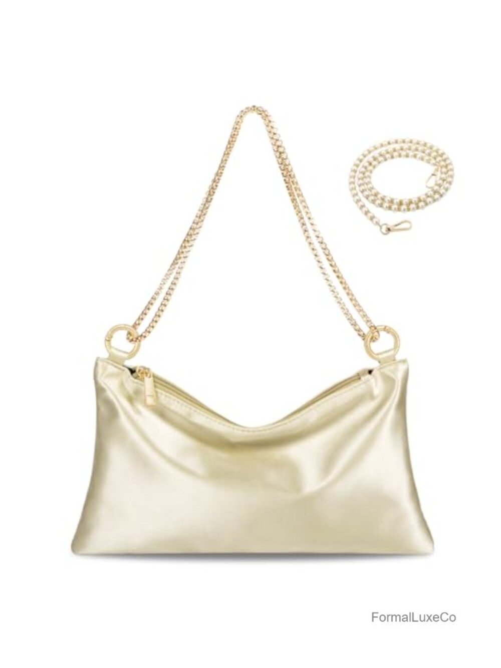 Satin Evening Clutch with Detachable Chain Straps, Formal Wedding Prom Handbag